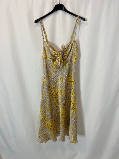 TARA JARMON. Printed silk short dress. Size 38