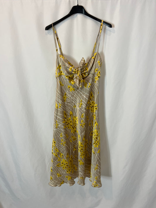 TARA JARMON. Printed silk short dress. Size 38