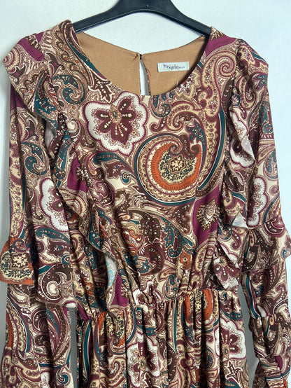 SOPHIE ATELIER. Vestido midi estampado volantes. T M