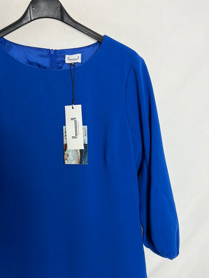 ADOLFO DOMINGUEZ. Vestido azul manga abullonada. T 38