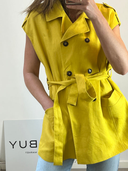 ZARA. Chaleco lino mostaza. T L