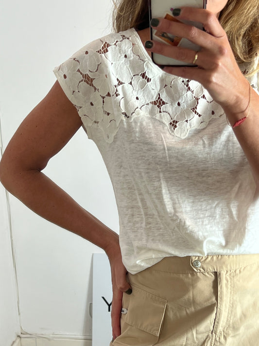 PEDRO DEL HIERRO. Top lino detalles. T L