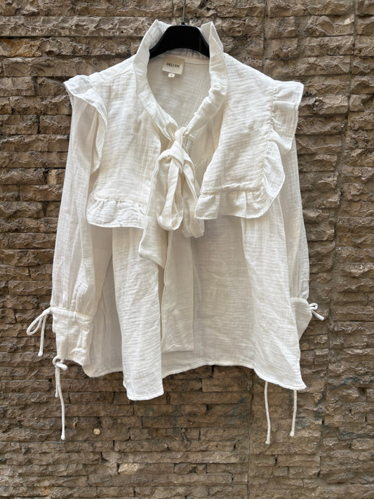 DELUEM. White blouse with bow. TS
