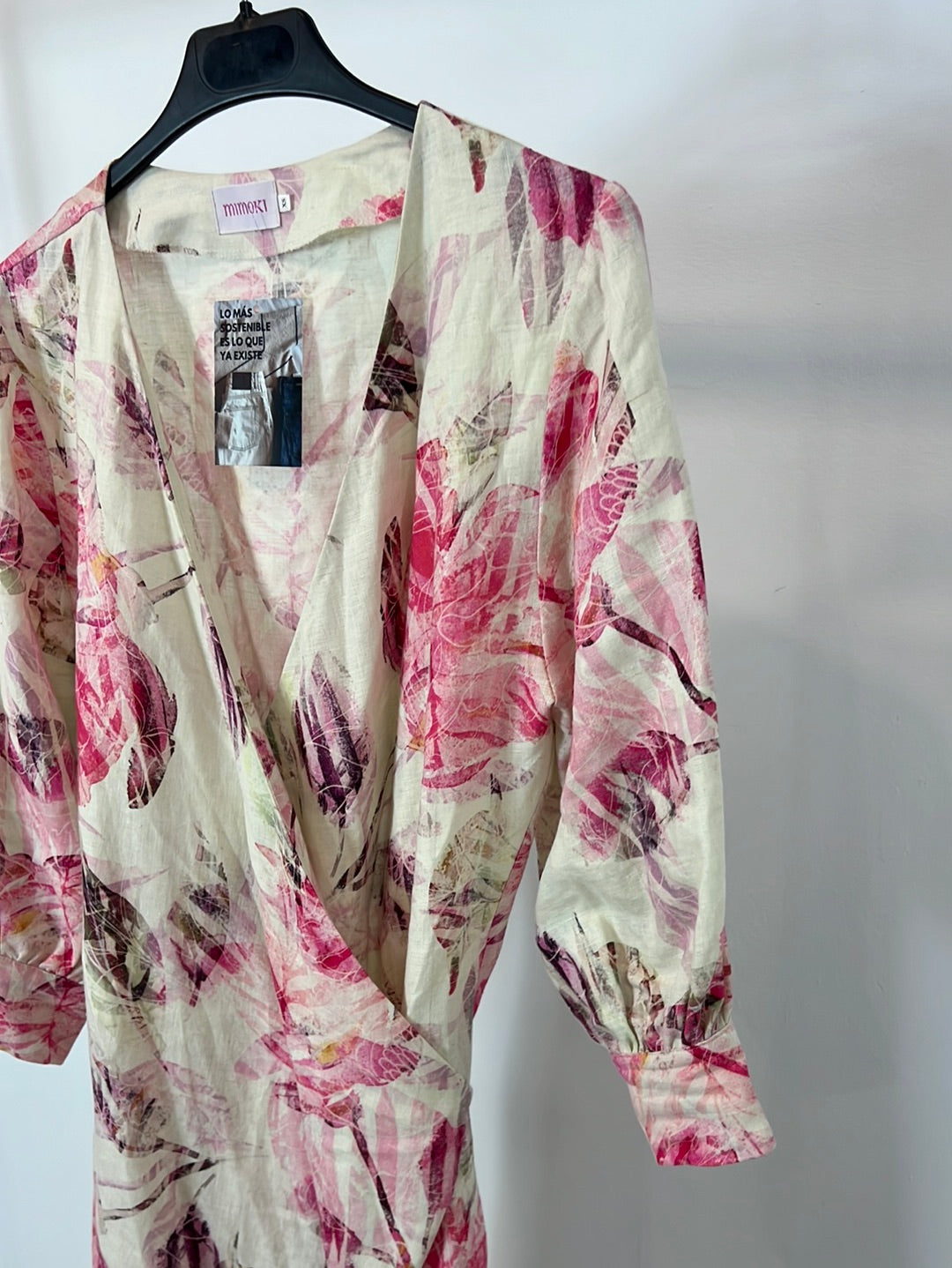 MIMOKI. Floral linen wrap dress. XS