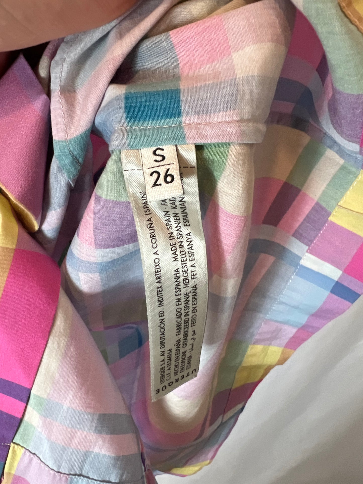 UTERQÜE. Vestido camisero cuadros T.s