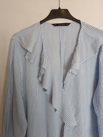 ZARA. Striped blouse with ruffle Tl
