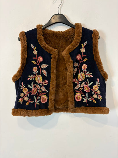 LOUISE MISHA. Chaleco azul terciopelo bordado