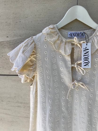 ANDION. Vestido beige tejido flores. T.S