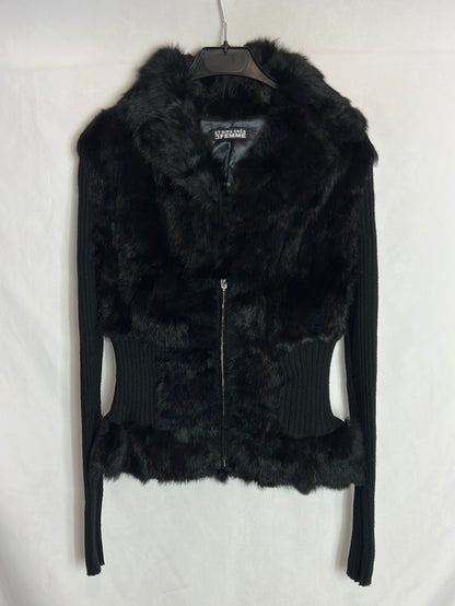 ET DIEU CRÉA LA FEMME. Chaqueta negra pelo natural. T 40