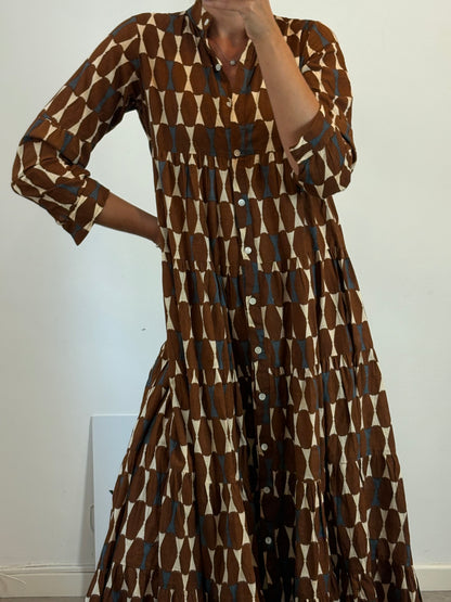 NUTKA STUDIOS. Brown printed long dress. TS