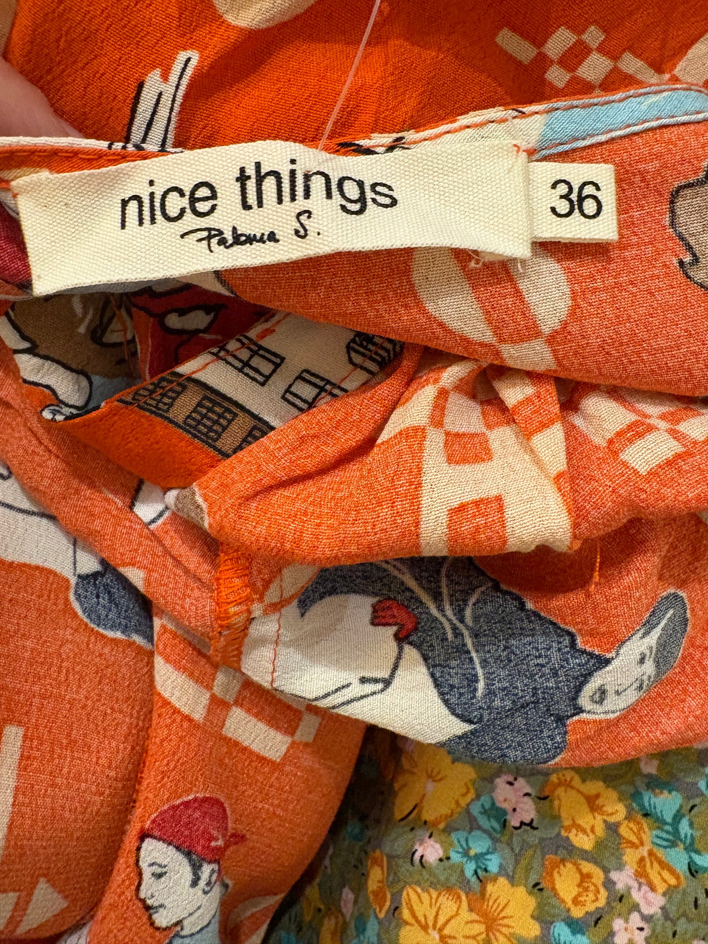 NICE THINGS. Orange dress with a patterned print, size 36