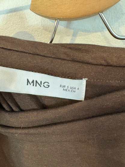 MANGO. Vestido midi marrón punto elástico