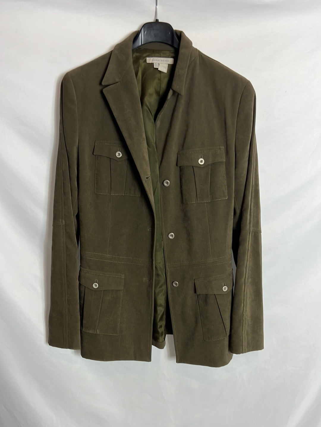 ZARA. Chaqueta verde bolsillos. T S