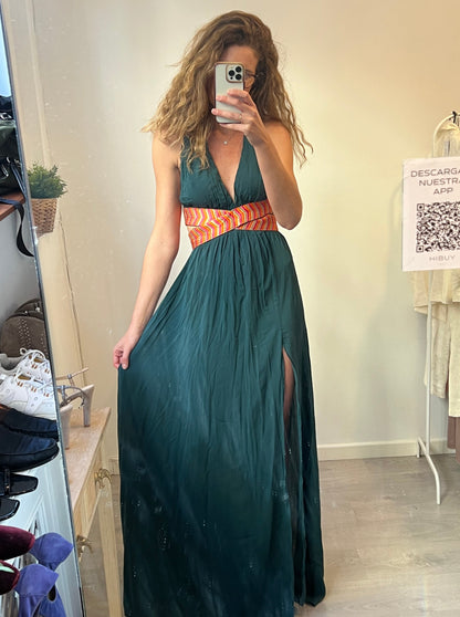 ONDA DE MAR. vestido largo verde detalles Tm