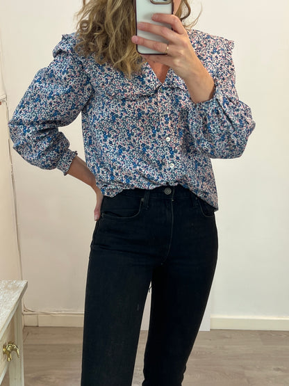 LES COYOTES DE PARIS. blusa azul flores T.38