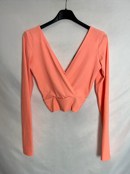 BERSHKA. Pink elastic ribbed top T XS