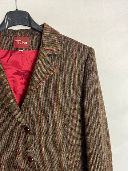 T.BA. Blazer marron jaspeada lana rayas. T 44