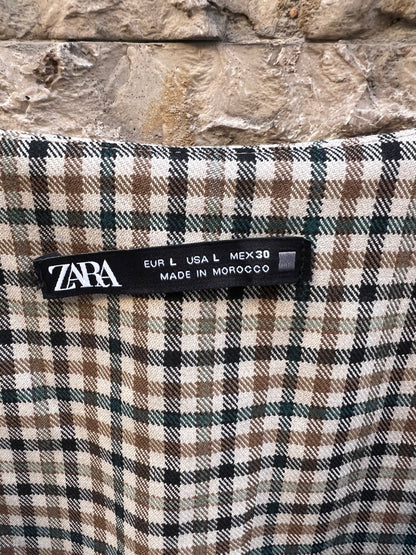 ZARA. Vestido cuadros tonos beiges. T L