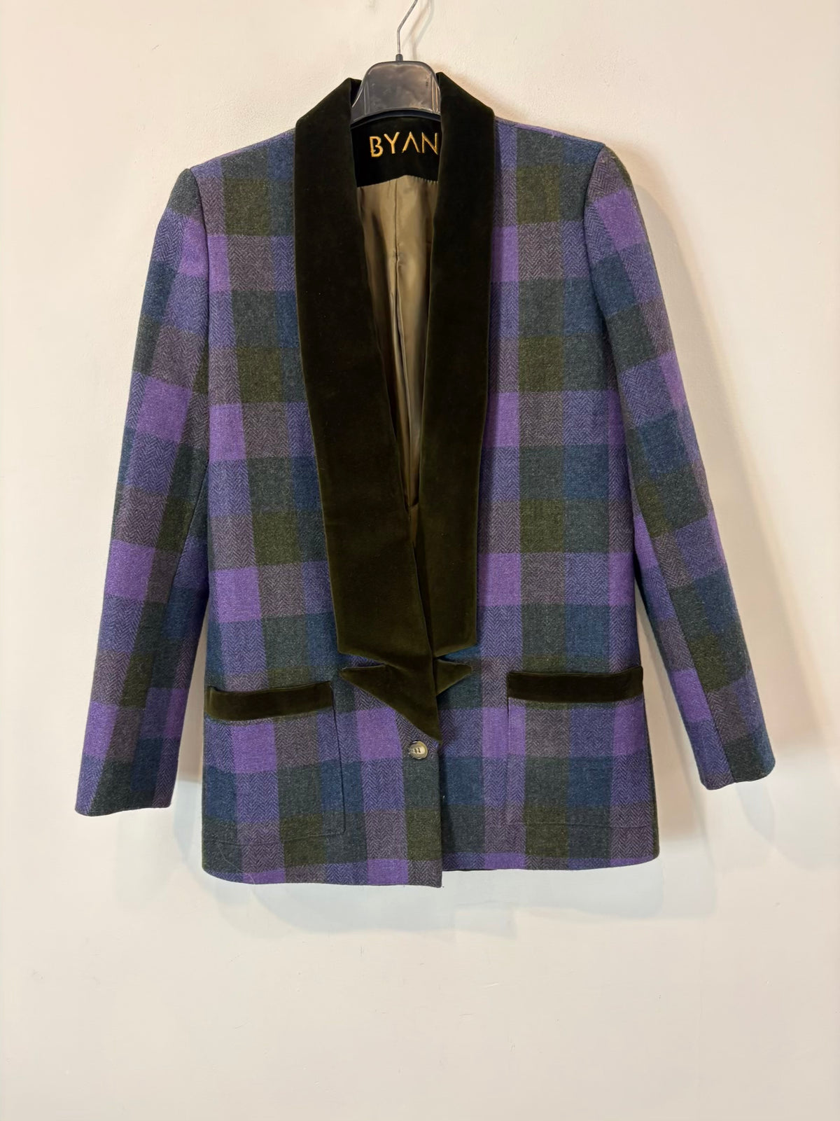 BYAN. Blazer lana cuadros y terciopelo