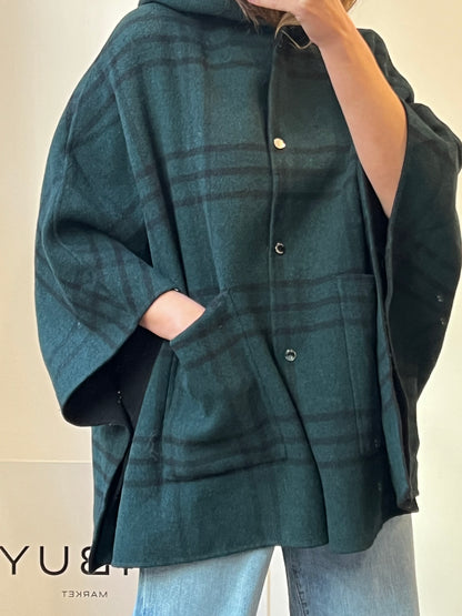 UTERQÜE. Capa lana cuadros reversible. T M