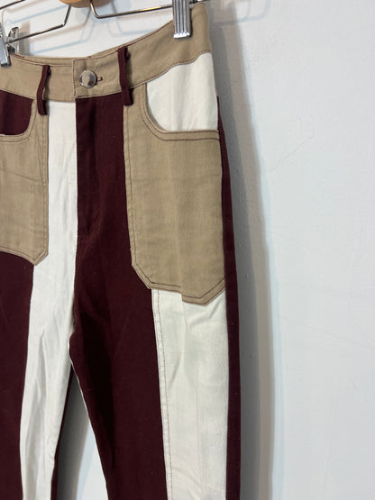 OTRAS. Pantalón denim bicolor campana T.s