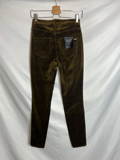 MASSIMO DUTTI. Pantalón pitillo terciopelo caqui. T 36
