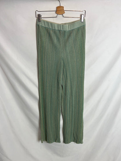 MANGO. Textured aqua green flowy trousers. TL