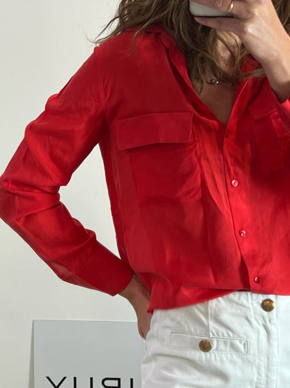 MASSIMO DUTTI. Red fluid silk blouse, size 38