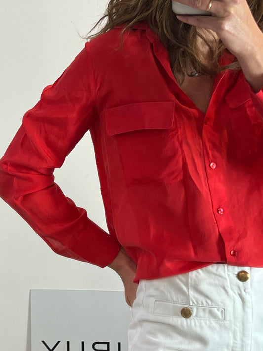 MASSIMO DUTTI. Red fluid silk blouse, size 38