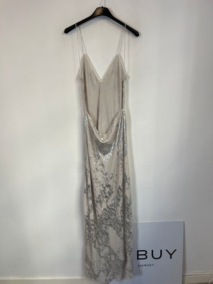 OTRAS. Vestido lencero plateado T.s