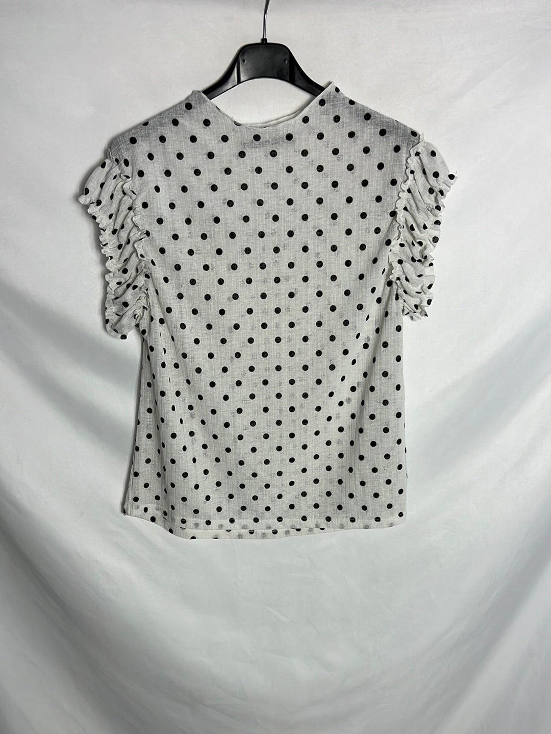 SFERA. Semi-sheer white polka dot top. TS