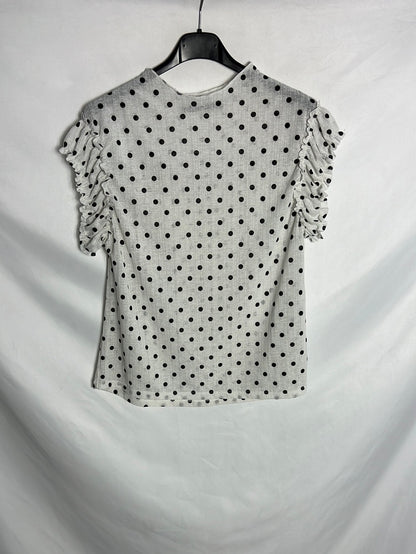 SFERA. Semi-sheer white polka dot top. TS