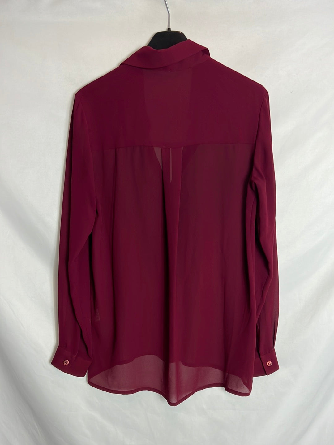 BIMANI. Blusa burdeos semitransparente T.s