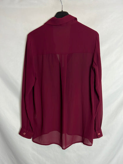 BIMANI. Blusa burdeos semitransparente T.s