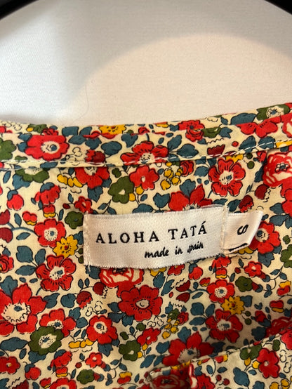 ALOHA TATA. Blusa beige manga corta flores TU(S)