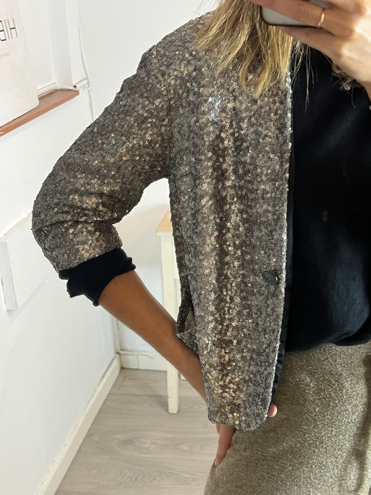 ZARA. Chaqueta lentejuelas plateadas T.m