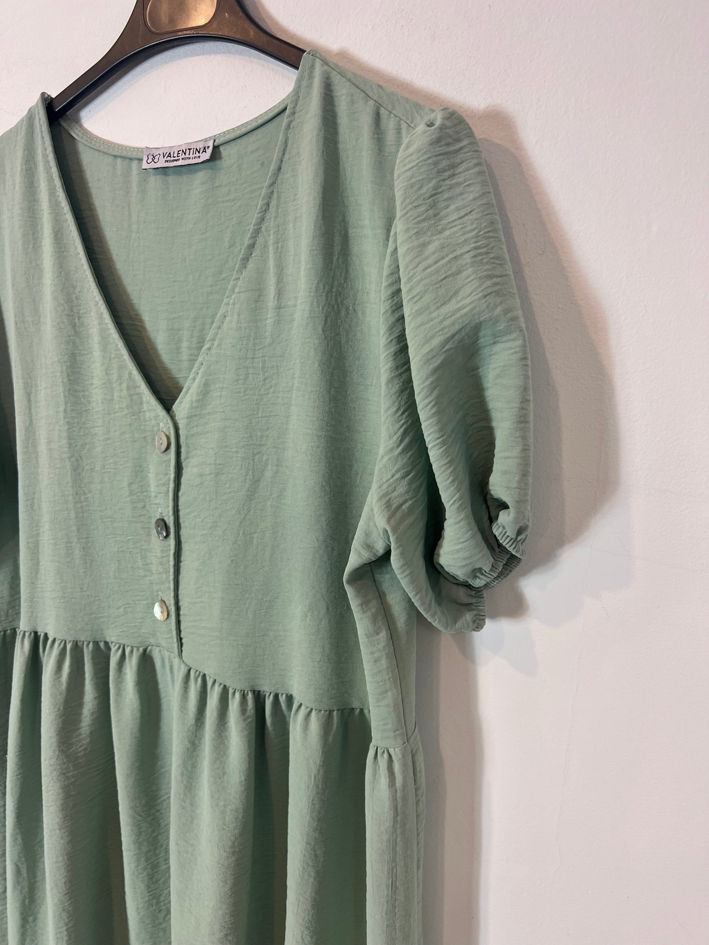VALENTINA. Long water green textured Tu(l) dress