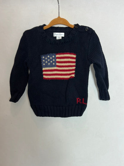 RALPH LAUREN. Jersey azul bandera. T 12meses