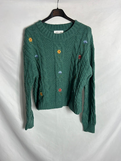 INDIE+MOI. Jersey verde flores bordadas. T 1(S)