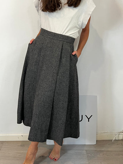 ZARA. Falda midi gris jaspeado bolsillos