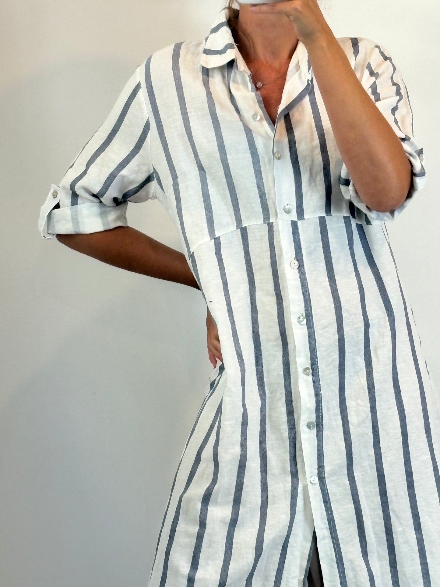 OTHER. Striped shirt dress with linen. TM