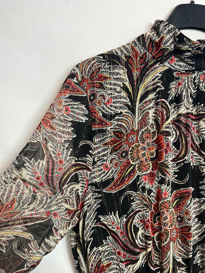 MANGO. Vestido midi estampado hilos drados. T M