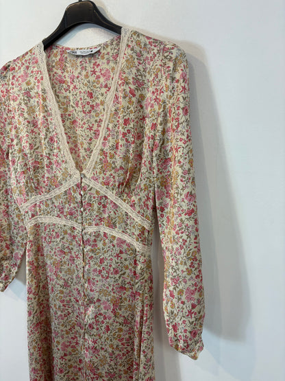 ZARA. Vestido midi satinado flores. T S