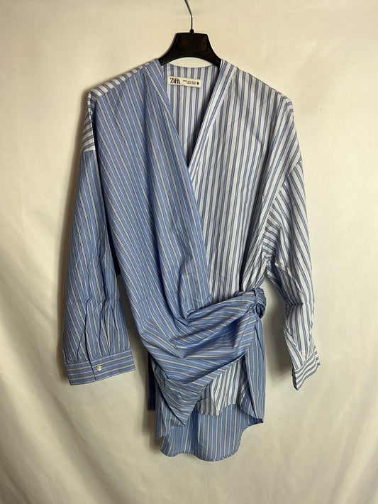 ZARA. Camisa/vestido azul rayas cruzada. T XS