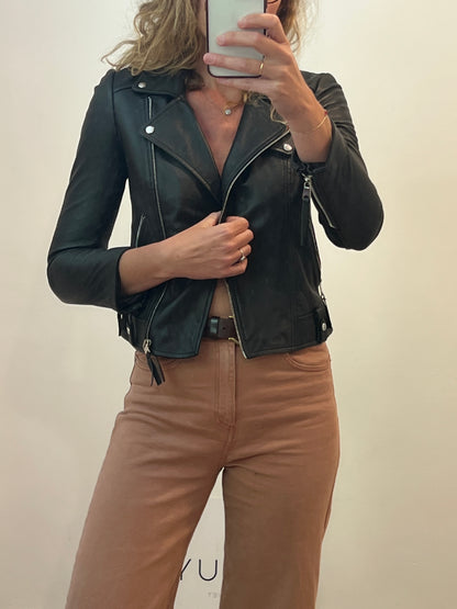 ZARA. Black leather biker jacket T.xs