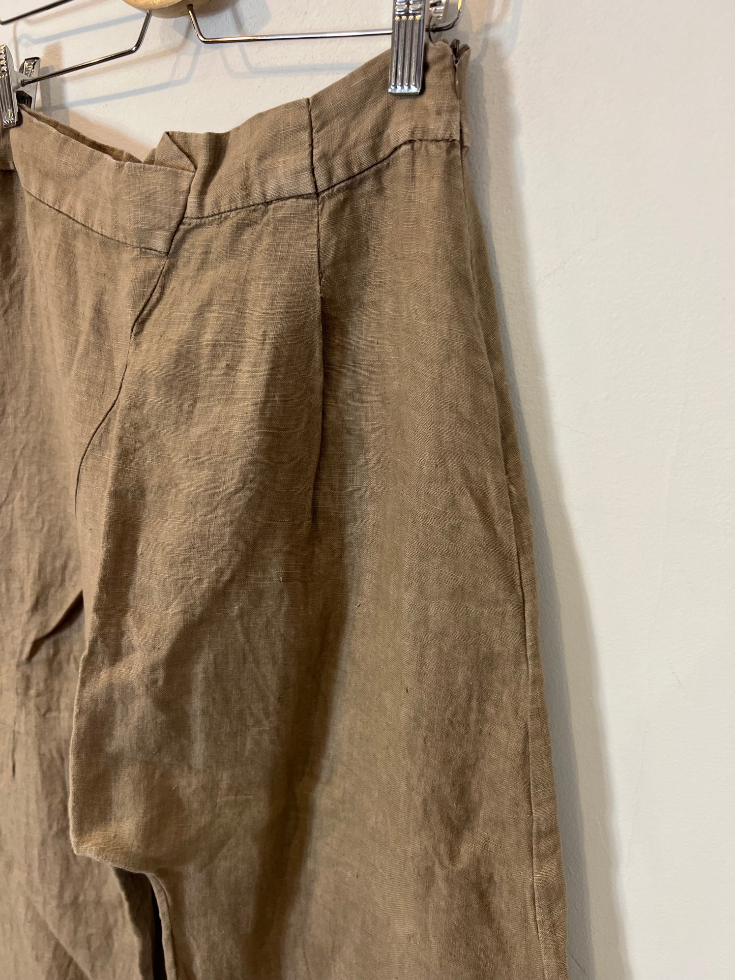 ZARA. Pantalón lino marrón. T XS (S/M)