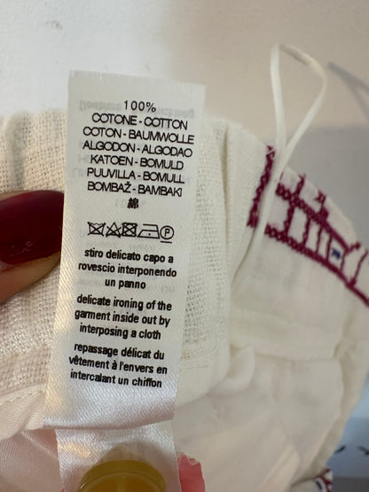 FORTE FORTE. Pantalón lino blanco detalles punto de cruz