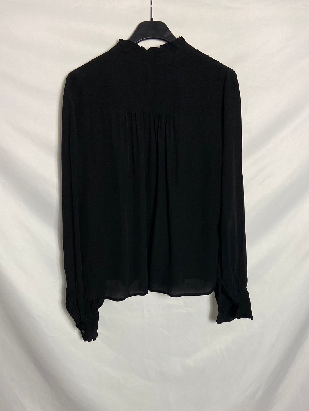 MANGO. Black semi-sheer blouse S.XS