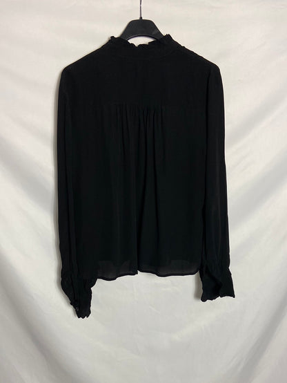 MANGO. Black semi-sheer blouse S.XS