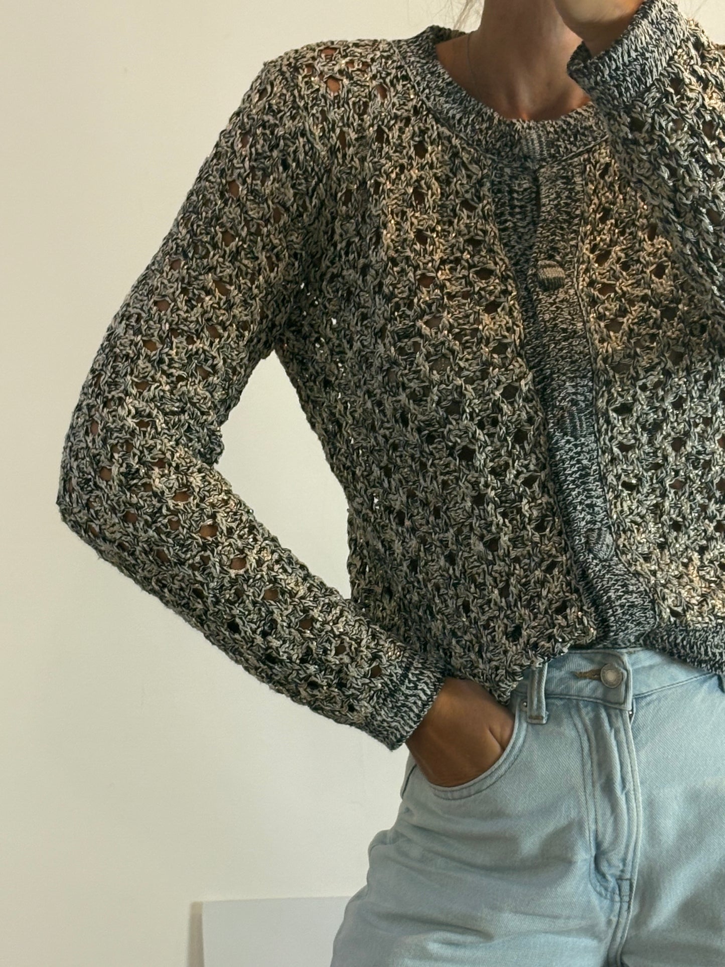 ZARA. Chaqueta punto abierto T.m